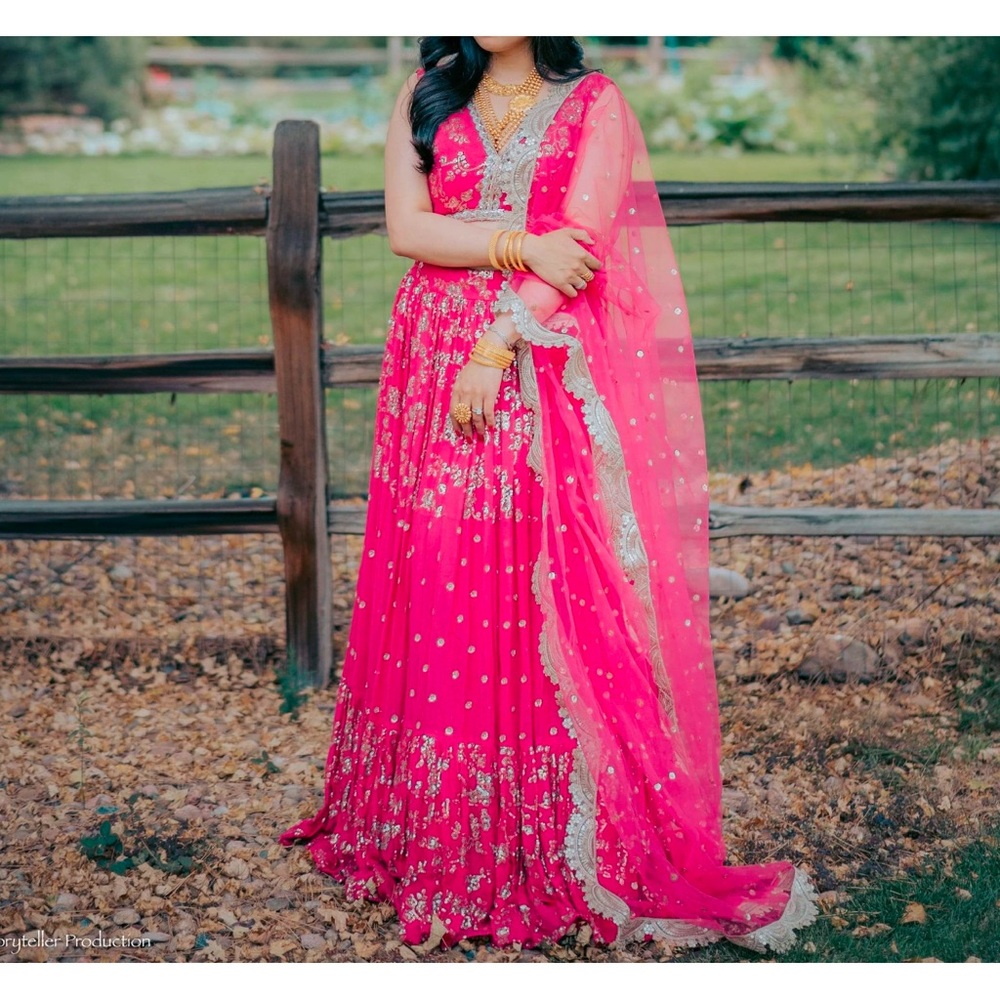 Elegant Pink Lehenga with Silver Accents